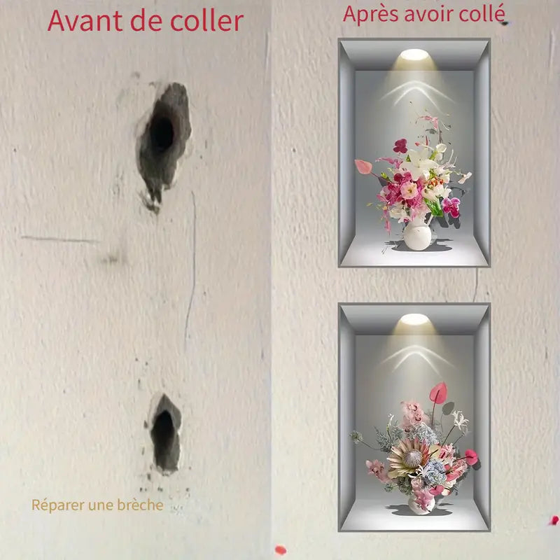 LOT DE 3 AUTOCOLLANTS 3D -  Décorez votre maison sans travaux, sans percer et sans effort.