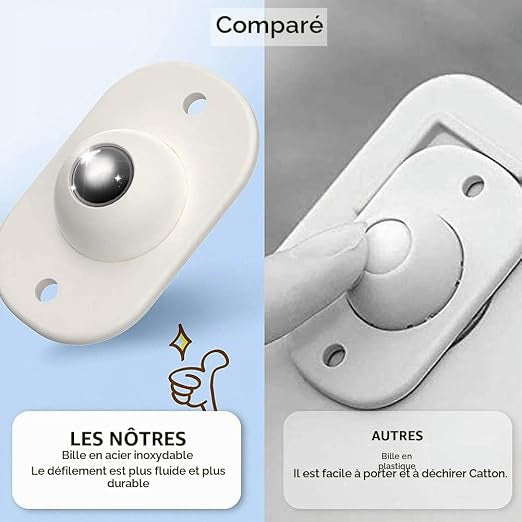 Roulettes adhésives pivotantes 360° - Déplacez vos meubles et objets lourds sans effort grâce à ces roulettes discrètes et pratiques.